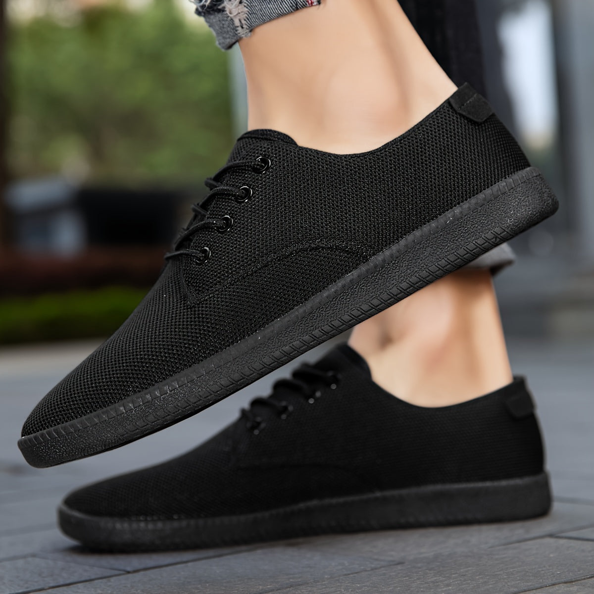 Solid Versatile Skate Shoes, Breathable Non Slip Lace-up