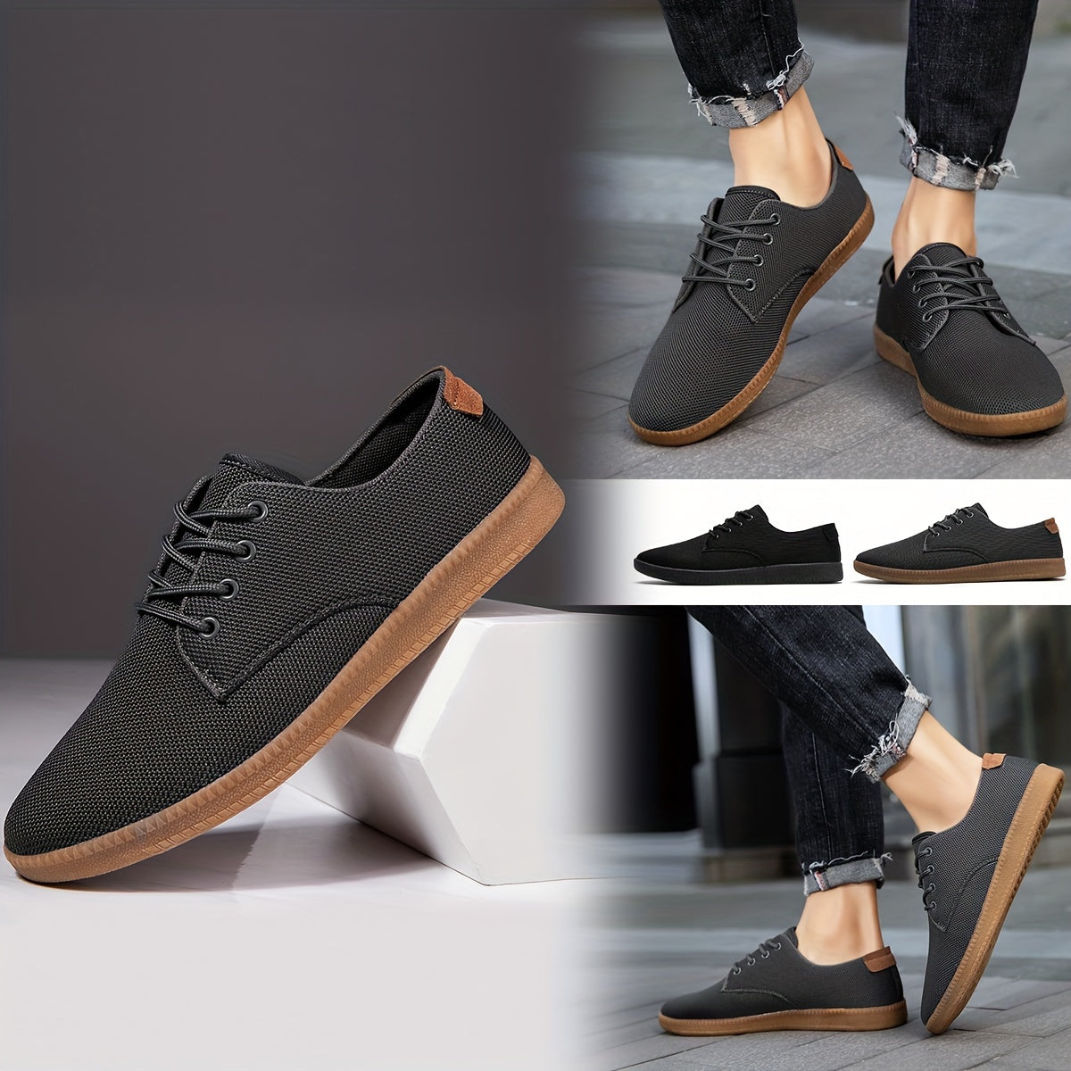 Solid Versatile Skate Shoes, Breathable Non Slip Lace-up